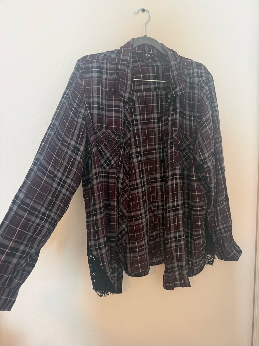 Torrid Plus Size Plaid Lace Inset Button Up